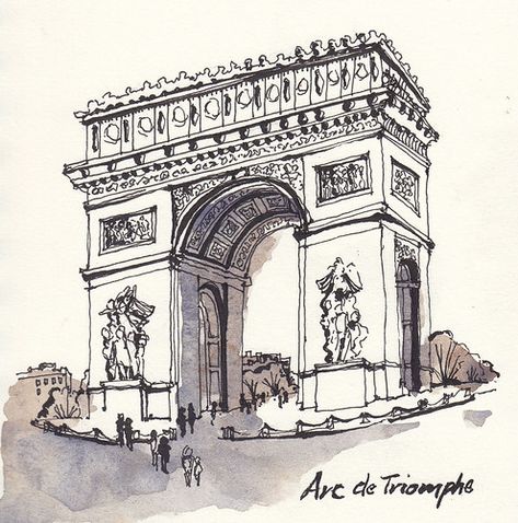 Arc de Triomphe, Paris France | Very cold, gray and a bit ra… | Flickr Sketchbook Architecture, Art Parisien, Art Du Croquis, Architecture Drawing Sketchbooks, Building Sketch, Watercolor Architecture, Architecture Sketchbook, Pen Art Drawings, Architecture Design Sketch