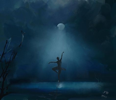 Dancing In The Moonlight Aesthetic, Dancing In The Woods, Lighting Composition, Night Lake, Moonlight Painting, Moon Clouds, Black Sky, Dancing In The Moonlight, Ballerina Dancing