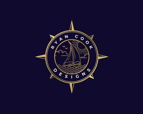 Sailing Boat Logo, Nautical Branding Design, Compass Logo, Yacht Club Logo, Blue Ocean Logo, Marine Label Logo Design, Canva Template, Gold #minimalist #mindfulbusinesses #type #logo #animation #wood Sailing Logo Design Inspiration, Cruise Logo Design, Sail Logo Design, Nautical Branding Design, Nautical Design Graphic, Boat Logo Design Ideas, Nautical Logo Design, Shipping Logo Design, Marine Logo Design