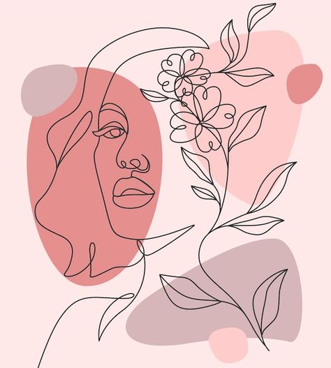 Woman and flower with elegant line art c... | Premium Vector #Freepik #vector #face-outline #girl-line #continuous-line #face-sketch Seni Mural, Human Shadow, Pie Decoration, Seni Pastel, Mcm Art, Artsy Gift, Výtvarné Reference, Boho Painting, 그림 낙서