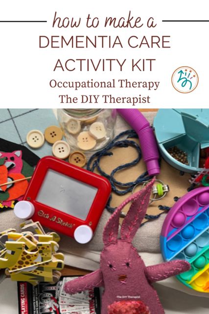 Find out how to create a DIY dementia care activity kit, a great solution to keep your loved one engaged and alleviate restlessness. The occupational therapy how-to tutorial includes 5 additional DIY projects to include in your kit along with a step-by-step guide for how to customize this kit for your loved one.  #DIYDementiaCare #OccupationalTherapy #EngagementActivity Alzheimers Activities Occupational Therapy, Occupational Therapy Crafts For Adults, Rec Therapy Activities For Seniors, Dementiability Activities Crafts, Skilled Nursing Facility Activities, Memory Care Unit Decor, Occupational Therapy Activities Elderly, Medication Management Activity, Dementiability Activities