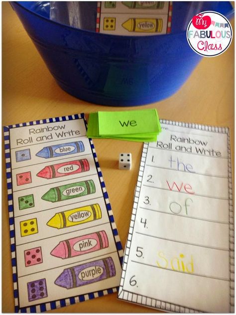 Morning Work Buckets, Morning Buckets, Roll And Write, Word Work Kindergarten, Centers Kindergarten, Rainbow Roll, Sight Word Fun, Kindergarten Morning Work, Morning Tubs