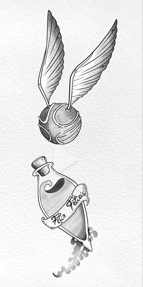 Golden Snitch Sketch, Golden Snitch Tattoo Design, Hogwarts Tattoo Design, Harry Potter Sorting Hat Tattoo, Golden Snitch Drawing, Dementor Tattoo, Golden Snitch Tattoo, Snitch Harry Potter, Pop Culture Tattoos