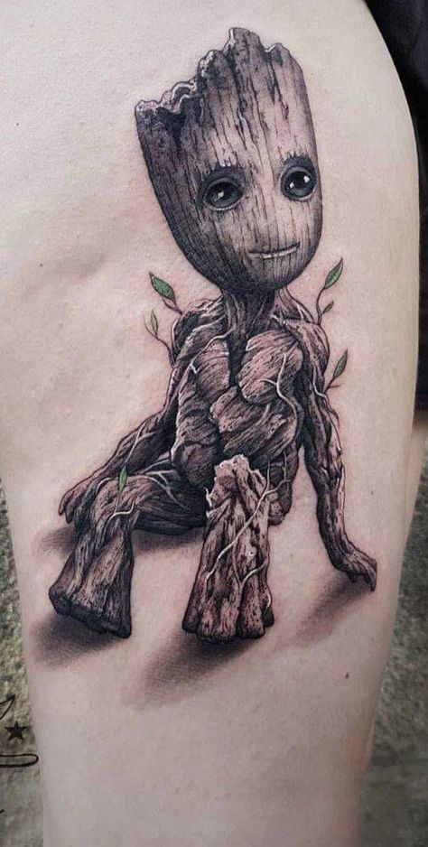 Baby Groot Tattoo, Groot Tattoo, Avengers Tattoo, Marvel Guardians Of The Galaxy, Groot Marvel, Marvel Tattoos, Tattoo Feminina, Funny Tattoos, Baby Groot