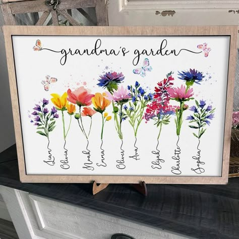 Custom Grandma's Garden Sign With Grandkids Names Homemade Gift For Grandma, Grandmas Mothers Day Gifts, Frame Sign, Grandma's Garden, Garden Plaques, Grandmas Christmas, Garden Frame, Grandmas Garden, Garden Watercolor