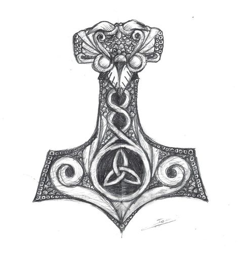 mjolnir tattoo design. lovelovelove. Valknut Tattoo, Thor Hammer Tattoo, Mjolnir Tattoo, Viking Symbols And Meanings, Thor Tattoo, Hammer Tattoo, Shield Tattoo, Art Viking, Symbole Viking