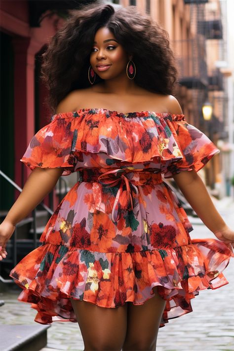 Plus Size Spring And Summer Trendy Clothing 2024 | Xpluswear Wedding Guest Dress Spring Plus Size, Destination Wedding Guest Dress Plus Size, Beautiful Plus Size Dresses, Chiffon Fashion Dress, Short Floral Dress Outfit, Cute Outfits Plus Size, Plus Size Cocktail Attire, Plus Size Outfits Spring, Chiffon Short Gown