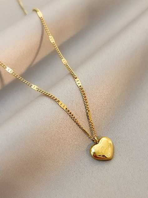 Yellow Gold  Collar  Stainless Steel   Embellished   Fashion Jewelry Gold Jewellry, Embellished Fashion, Delicious Snacks, Antique Bridal Jewelry, Gold Chains For Men, Gold Fashion Necklace, Gold Collar, Classy Jewelry, Heart Shape Pendant