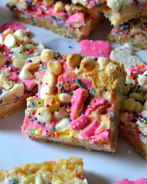 Hayley Parker on Instagram: “{NEW!!} In honor of my Grammie Pat today, I’m posting these CIRCUS ANIMAL COOKIE MAGIC BARS 🎪💖 Grammie always had these cookies stocked in…” Circus Animal Blondies, Circus Cookie Desserts, Circus Animal Cookie Party, Animal Cookies Recipe, Beginner Baking, Circus Cookies, Everything Sucks, Circus Animal Cookie, Animal Cookie