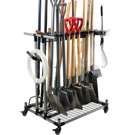 PRICES MAY VARY. 1、【super functional】lawn tool organizer for garage storing large/long tools in an area with a low to normal 7-8ft ceiling, There are not run the risk of hitting the ceiling 2、【casters move easily】 tool storage rack rolling feature makes it nice if you want to roll the tower outside so you can keep multiple yard tools nearby for yard work 3、【Easy to use】:The items pull out perfectly and snap in with no problems，: garage shovel and rake organizer was stronger，garden tool caddy hol Organize Shovels And Rakes, Garden Tool Storage Ideas Garage, Garden Tool Organization Ideas, Yard Tool Organization, 8ft Ceiling, Yard Tool Storage Ideas, Garden Tools Storage, Garden Tool Organizer, Yard Cart