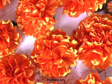 How to Create Realistic Tissue Paper Marigolds Fall Tissue Paper Flowers Diy, Diy Marigold Flowers Tissue Paper, Tissue Paper Marigolds Diy, Tissue Paper Marigolds, Paper Marigolds, Diy Christmas Paper, Marigold Flower, How To Craft, Mushroom Decor