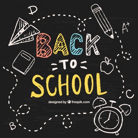 Hand drawn school objects on the blackboard Free Vector School Chalkboard Art, School Objects, Chalkboard Wall Art, Vitrine Design, Blackboard Art, School Board Decoration, Back To School Art, Chalkboard Lettering, School Chalkboard