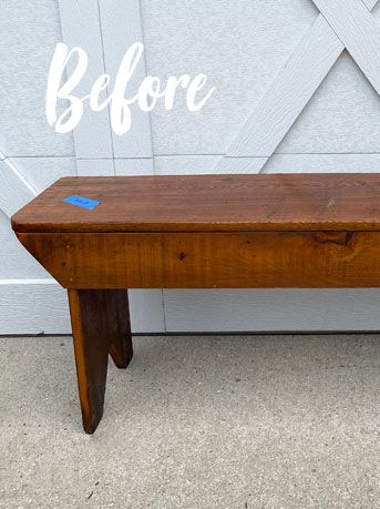 Hello beautiful friends, and welcome back! I always appreciate when you stop by! I've got a pretty little makeover to share today, a Voodoo stain and stencil bench makeover on this primitive bench I scored for $20 at a yard sale a few weeks ago: I snatched it right on up! There are so many Diy Bench Makeover, Wooden Bench Painting Ideas, Wooden Bench Makeover, Painted Bench Ideas, Bench Refurbish, Farmhouse Table Makeover, Voodoo Gel Stain, Bench Makeover, Primitive Bench