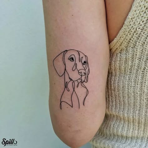 Fine Line Dog Outline Tattoo, Fine Like Dog Tattoo, Line Dog Tattoo Design, Vizsla Tattoo Minimalist, Dog Line Work Tattoo, Woman And Dog Tattoo, Butterfly Dog Tattoo, Line Work Dog Tattoo, Linework Dog Tattoo