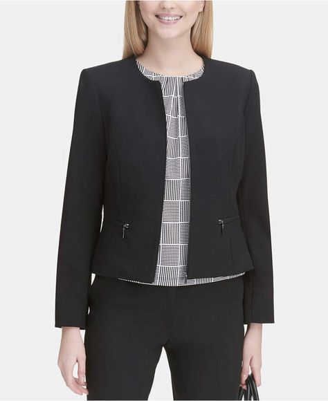 Calvin Klein Collarless Blazer Collarless Blazer, Plus Size Activewear, Knitting Women, Baby Clothes Shops, Black Blazers, Trendy Plus Size, Blazers For Women, Dresses With Leggings, Swimwear Tops