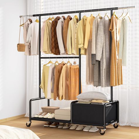 PRICES MAY VARY. 【Spacious Wardrobe Compartments】Portable wardrobe closet with 2 retractable hanging rods perfect for hanging tops, coats, and sweaters. Bag shelves perfect for storage of items such as hats, quilt and toys. Wardrobe can hold shoes at the bottom. It adds more storage space for all your clothes and accessories and makes your home neatly organized 【Garment Rack with Excellent Versatile Design】This portable clothes rack is ideal for maximizing storage and organizing clothing in any Vintage Clothes Rack, Open Closet Organization, Toys Wardrobe, Corner Clothing Rack, Bag Shelves, Racks For Clothes, Clothing Rack With Shelves, Clothes Rack With Shelves, Adjustable Clothing