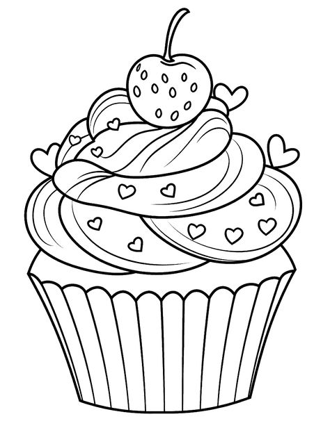 Ice Cream Outline, Pinterest Valentines, Cupcake Coloring Pages, Cupcake Drawing, Frog Coloring Pages, Food Coloring Pages, Valentine Day Cupcakes, Colorful Cupcakes, Pink Frosting