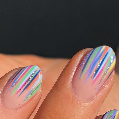 Simple Stripe Nails, Rainbow Stripe Nails, Subtle Rainbow Nails, Abba Nails, Nails Stripes, Stripe Nail Art, Stripes Nails, Sunshine Nails, Mom Nails