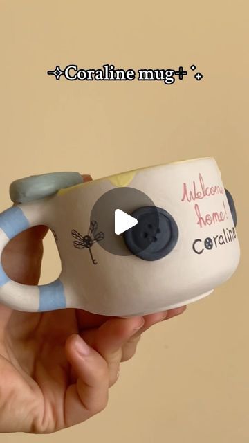 Baby ceramic ꩜ 𖣘 on Instagram: "Coraline mug ☕️  I wish you could paint that fast, oh how nice it would be 🤧🐈‍⬛🌀I will be taking pre-orders again in mid-August.!  .  .  .  #coralinejones #ceramicart #coralinemovie #coralinemug #ceramicstudio #pottery #ceramicmug #ceramics #ceramiccoating #coralinemovie #explorepage #ceramicart #artis #handmadewithlove #2000s" Corpse Bride Ceramics, Coraline Mug, Coraline Pottery, Coraline Ceramics, Coraline Cup, Coraline Gifts, Ceramic Mug Painting Ideas, Mug Design Ideas, Coraline Movie