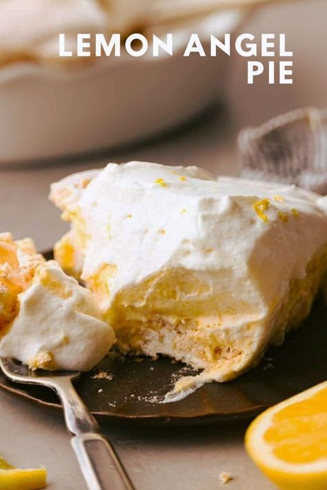 Lemon Angel Pie Recipe, Angel Pie Recipe, Meringue Crust, Angel Pie, Lemon Whipped Cream, Fresh Whipped Cream, The Recipe Critic, Recipe Critic, Lemon Filling