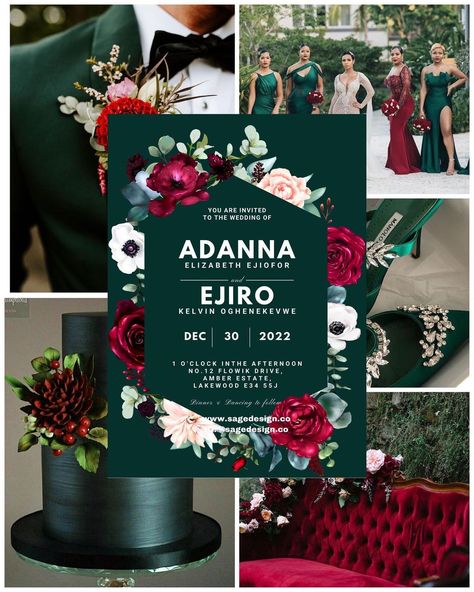 Army green & burgundy wedding, Emerald green wedding, Floral wedding invitation template, wedding colour scheme, green wedding theme, army green wedding ideas, christmas wedding theme, christmas wedding ideas Army Green Wedding, Green Burgundy Wedding, Green And Burgundy Wedding, Wedding Emerald Green, Emerald Wedding Colors, Emerald Green Wedding Theme, Hunter Green Wedding, Wine Red Wedding, Burgundy Wedding Theme