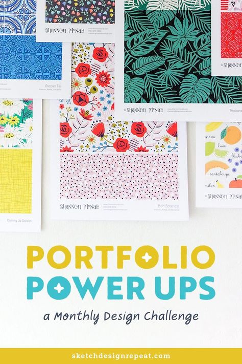 Surface Pattern Portfolio Layout, Surface Pattern Design Challenge, Surface Pattern Portfolio, Surface Pattern Design Portfolio, Surface Pattern Design Portfolio Layout, Pattern Layout Design, Textile Design Portfolio Layout, Pattern Prompts, Surface Pattern Design Sketchbooks