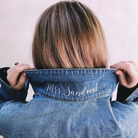 MRS. jacket Jean Jacket Wedding, Mrs Jacket, Bride Jean Jacket, Popped Collar, Wedding Embroidery, Bridal Jacket, Wedding Jacket, Embroidered Denim Jacket, Bridal Party Photos