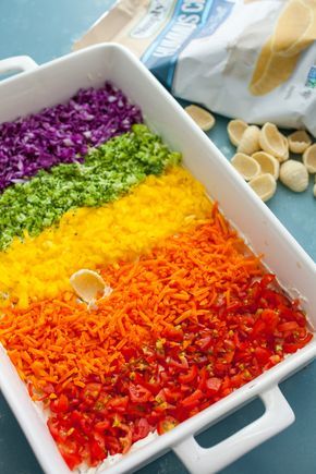 Rainbow Veggie Ranch Dip: This fun and colorful dip is easy to make, packed with healthy veggies, and so delicious! Perfect for a game day crowd! | macheesmo.com #spons Ranch Veggie Dip, Rainbow Party Food, Fancy Appetizer Recipes, Avocado Appetizer, Rainbow Snacks, Homemade Ranch Dip, Ranch Dip Recipe, Delicious Appetizer Recipes, Party Food Platters