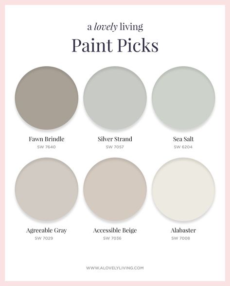 Greige Colour Scheme, Sherman Williams Exterior Paint Colors 2023, Sw Fawn Brindle Paint, Accessible Beige Vs Alabaster Sherwin Williams, Accessible Beige Paint Palette, Sw Alabaster Palette, Sea Salt And Alabaster Paint, Paint Colors That Go With Alabaster, Alabaster Vs Accessible Beige