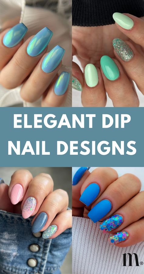 Dive into the world of elegant dip powder nails! Whether you prefer short or long nails, discover trending colors and designs that suit every season. From pink dip powder nails to vibrant summer nails, find your perfect dip powder manicure idea here. Save this pin for later inspiration! Nail Inspiration Dip Powder, Unique Dip Nails, Mermaid Dip Nails, Dip Powder Nails Blue, Powder Dip Nail Ideas, Powder Nails Designs, Simple Dip Nails, Blue Dip Powder Nails, Summer Nails Dip