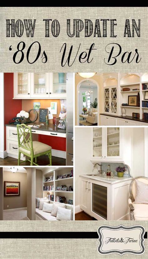 TIDBITS & TWINE: 9 Ideas for Updating an '80s Wet Bar 70s Wet Bar Makeover, Wet Bar Update Ideas, Wet Bar Renovation, How To Update An 80s Wet Bar, Repurpose Wet Bar Area, 80s Wet Bar Makeover, Home Bar Makeover, Wet Bar Repurpose Ideas, Wet Bar Cabinet Ideas