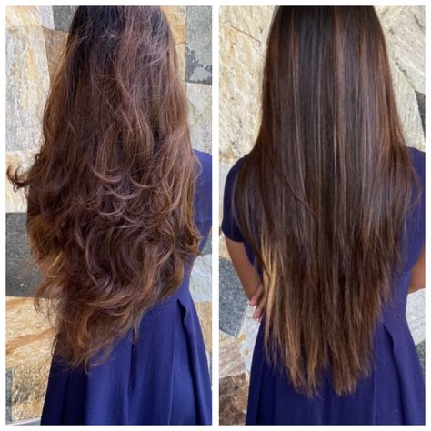 Rebonded hair before and after Hair Colour Before And After, Rebonded Hair, Covering Grey Roots, Before And After Hair, Before And After Haircut, Diy String Lights, Grey Roots, Embrace It, Hair Colours