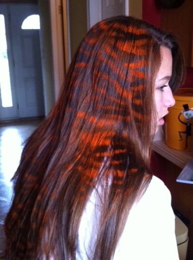 World Series Tiger Hair.... Tiger Hair Color, Tiger Hairstyle, Tiger Stripe Hair, Tiger Stripes Hair, Tiger Hair, Animal Print Hair, Striped Hair, Hair Stripes, Hair Streaks