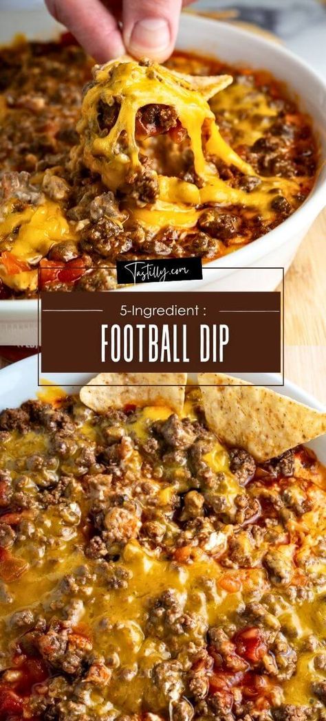 5-Ingredient Football Dip: Ready In 35 Minutes Best Football Dips, Tailgate Dip Recipes, Friendsgiving Dip Recipes, Healthier Football Food, Game Day Appetizers Dips, Best Football Dip Ever, 5 Ingredient Football Dip, Football Parties Ideas, Football Food Dips