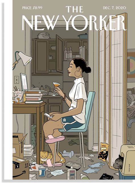 Adrian Tomine, The New Yorker Magazine, New Yorker Magazine, New Yorker Covers, Ligne Claire, Messy Room, Arte Inspo, Dark Room, Print Magazine