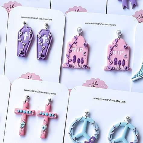 Hazel | Polymer Clay Earrings on Instagram Pastel Goth Polymer Clay, Weird Jewelry, Pastel Goth, Black Nails, Clay Projects, Polymer Clay Jewelry, Polymer Clay Earrings, Clay Jewelry, Clay Earrings