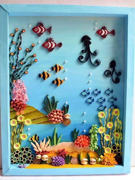 Paper Quilling Aquarium, 3d Aquarium Craft, Quilling Aquarium, Paper Aquarium, Mainan Diy, Neli Quilling, Paper Quilling Flowers, Paper Quilling Cards, Quilling Work