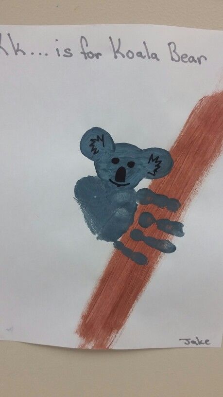 > K is for Koala Bear > Koala Bear Handprint  > Preschool art letter k Bear Handprint, K Is For Koala, Letter K Crafts, Koala Craft, School Diy Ideas, Kindergarten Art Activities, Zoo Crafts, Abc Crafts, K Crafts