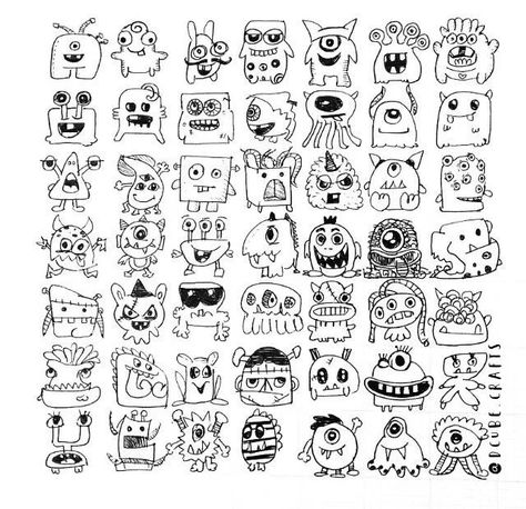 50+ Simple Doodles | Step by Step Drawing | Lightly Sketched Simple Doodles Step By Step, Doodles Step By Step, Cute Monsters Drawings, Doodle Monster, Arte Doodle, Doodle Characters, Monster Drawing, 그림 낙서, Graffiti Doodles