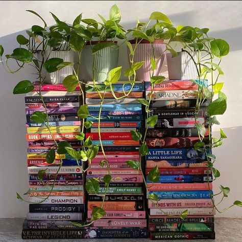 Book Asethic, Aesthetic Home Library, Beach Read Book, Book Piles, Aesthetic Bookshelves, Room Decor Hanging, Plants And Books, Books And Plants, Book Lovers Book