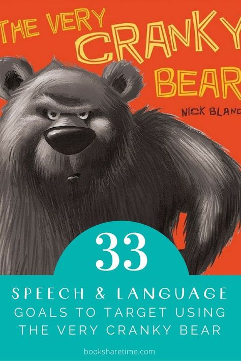 Check out the speech and language goals you can target in speech therapy using The Very Cranky Bear by Nick Bland #childrensbooks #picturebooks #speechtherapy The Very Cranky Bear, Music Therapy Interventions, Therapy Interventions, Speech Articulation, Speech Language Activities, Speech Pathologist, Slp Activities, Language Goals, Articulation Activities