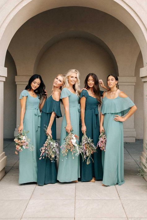 Dark Teal Bridesmaid, Dark Teal Bridesmaid Dresses, Dark Teal Weddings, Teal Bridesmaid, Teal Bridesmaid Dresses, Off The Shoulder Maxi Dress, Teal Wedding, Bridesmaid Dress Colors, Wedding Dress Trends