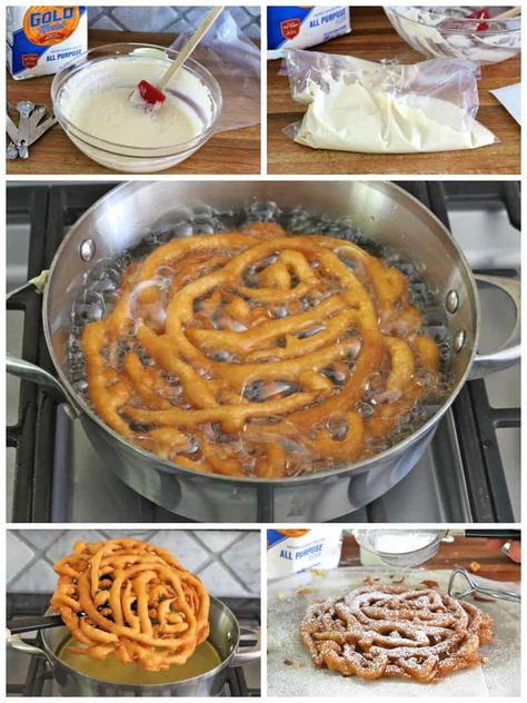 Funnel Cakes Funnel Cake Recipe Easy, Homemade Funnel Cake, Funnel Cake Recipe, Dessert Halloween, Funnel Cakes, Pumpkin Pancakes, Funnel Cake, Fair Food Recipes, Easy Cake Recipes