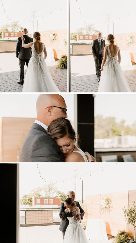 Father Daughter Wedding Ideas, Father Daughter Bridal Pictures, Wedding Photo Father Daughter, First Look With Father Of Bride, Fathers First Look At Bride, Brother Sister First Look Wedding, Father Bride First Look, Father First Look Wedding Photos, Father Daughter First Look Wedding Photos