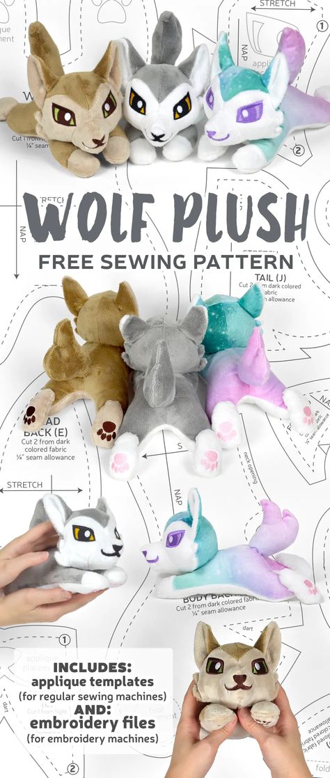 Free Pattern Friday! Wolf Plush – Sew Desu Ne? Fleece Plush Pattern, Wolf Doll Pattern, Easy Free Stuffed Animal Patterns, Plush Dog Sewing Pattern, Free Toy Sewing Patterns Templates, Sew Desu Ne Free, Wolf Plushie Pattern, Plush Free Sewing Pattern, Fun Sewing Patterns Free