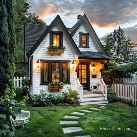 43 Cute Small Cottages With Picket Fences (Pictures) Cozy House Exterior, White Cottages, Cute Small Houses, Cute Cottages, Small Cottage Homes, Small Cottages, Cottage Aesthetic, Storybook Cottage, Cottage Exterior