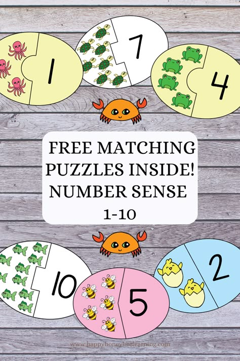 Make learning fun with FREE 'Number Sense Animal Matching Puzzles'. Hello, I am Annette at Happy Honeybee Learning, former teacher and homeschool Mom. These printable puzzles are specifically for preschoolers and kindergarteners to boost number sense. Complimentary to all educators and parents of young ones. Includes 10 large size puzzles and more! Click on the PIN for more info. Your littles will love these! To see more teaching inspiration + freebies in your feed, follow me on Pinterest! Preschool Math Centers, Counting Puzzles, Toddler Homeschool, Math Centers Kindergarten, Kindergarten Centers, Pre K Activities, Task Boxes, Printable Puzzles, Teaching Inspiration