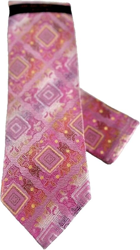 Steven Land The Big Knot Men's Tie & Hanky Pink Fuchsia Coral Gold 100% Silk at Amazon Men’s Clothing store Formal Wear Dresses, Pink Men, Coral And Gold, Men's Tie, Amazon Store, China Fashion, Backyard Wedding, Ties Mens, Plaid Pattern