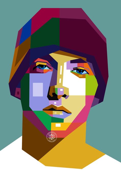 Pop Art Portraits Faces, Eminem Pop Art, Pop Art Self Portraits, Wpap Art Design, Wpap Pop Art, Watercolor Art Face, Wpap Art, Dog Pop Art, Polygon Art