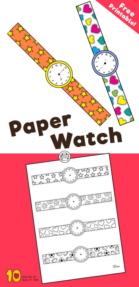 Free printable - paper watch #Freeprintable Watch Craft For Kids, Watch Craft, Popsicle Craft, Best Kids Watches, Clock Craft, Free Printable Crafts, Paper Watch, Simple Collage, Printable Crafts